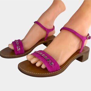 Salvatore Ferragamo Tremiti Gancini Logo Pink Suede Ankle Strap Sandals SZ US 6